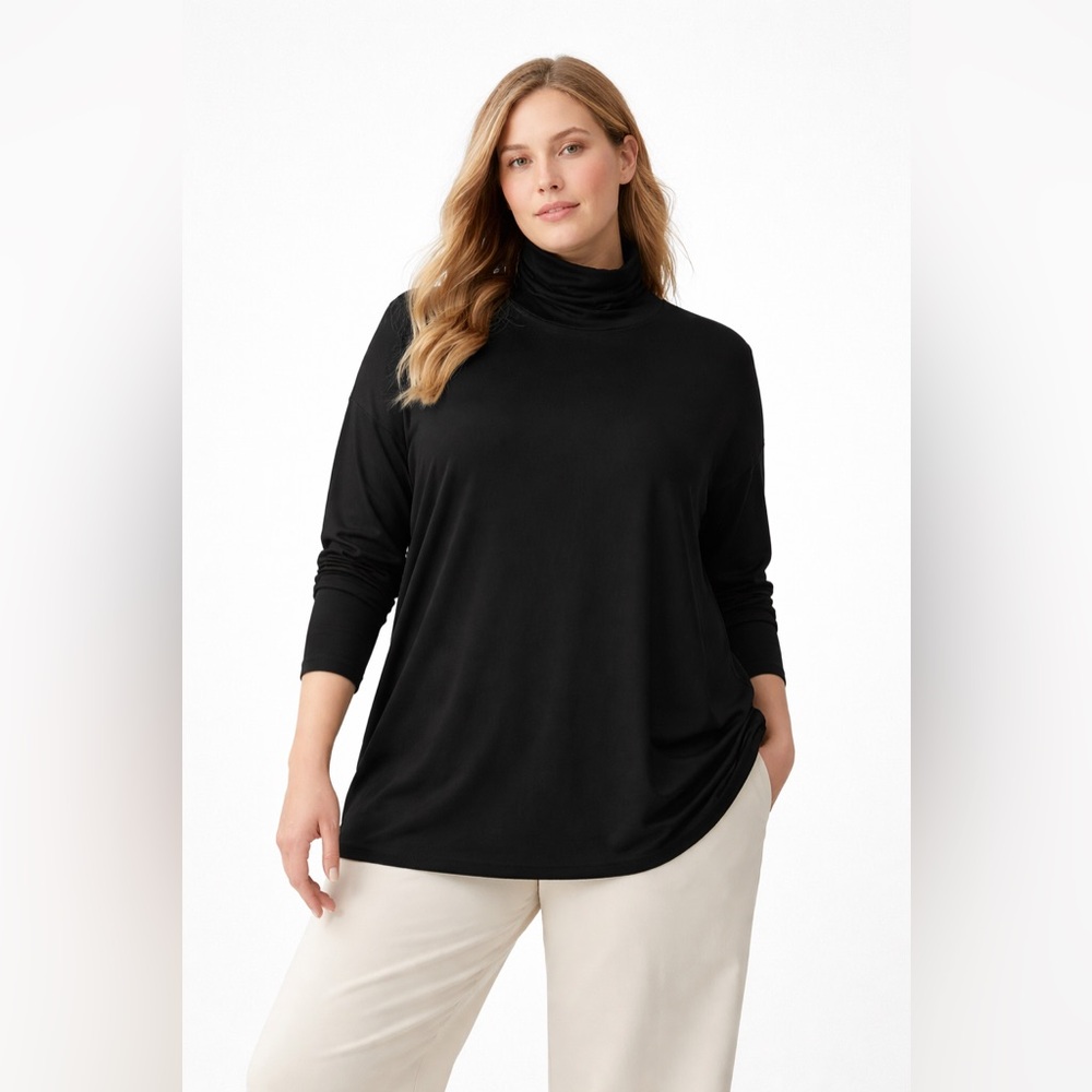 WinterSilks Black 100% Pure Silk Turtleneck Tunic Top XXL